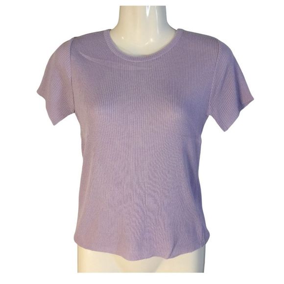 Lilac Ribbed Short-Sleeved Knit Top - Picture 1 of 6